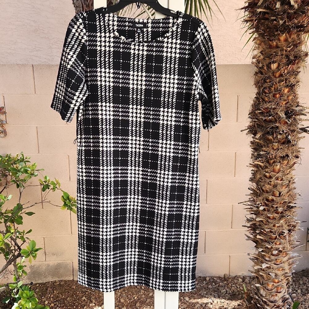 Tacera Petite Large Black and White Checkered Midi Dress